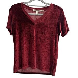 Michael Stars Size XS Crushed Velvet Dark Red Short Sleeve V Neck Top
